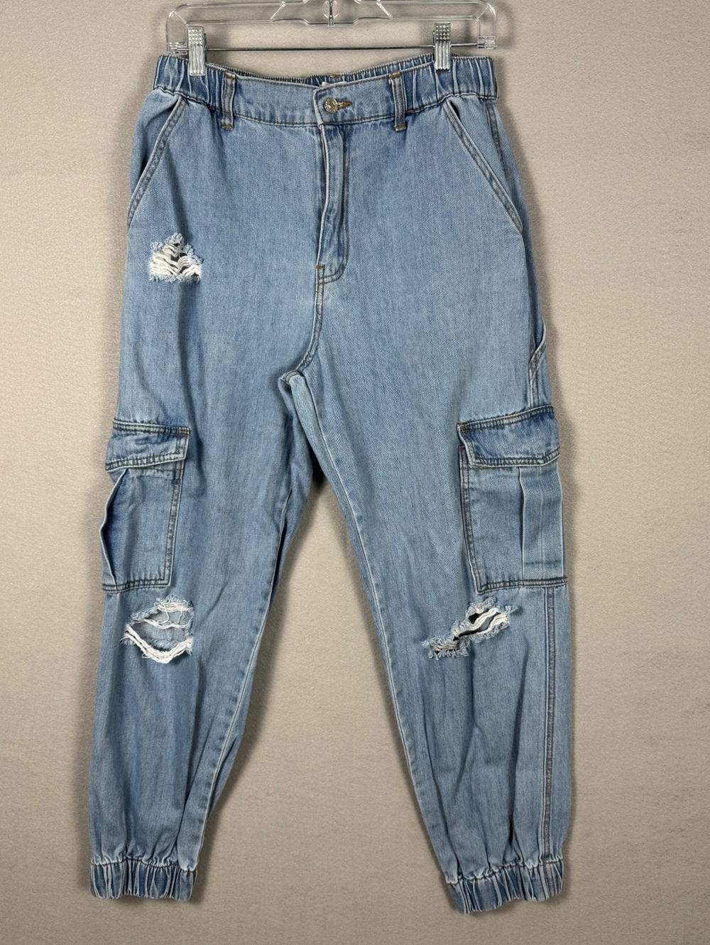 Forever 21 Womens 29 Distressed Cargo Denim Jogger Jeans